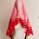 Kırmızı Fransız Dantelli Gelin Duvağı