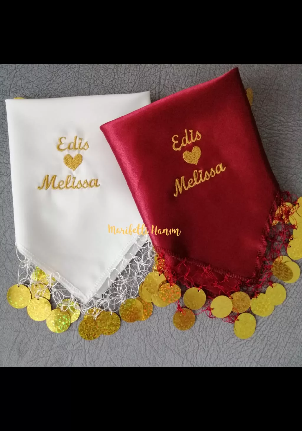 Kalp ve İsim Nakışlı Halay Mendili