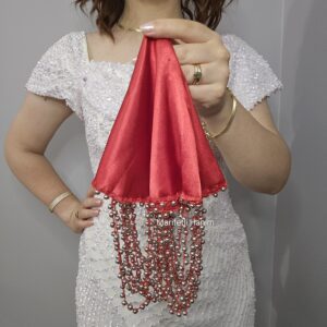 Kırmızı Boncuk Oyalı Gelin Mendili