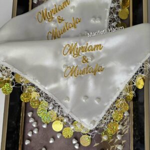 isim işlemeli halay mendili, gold nakışlı