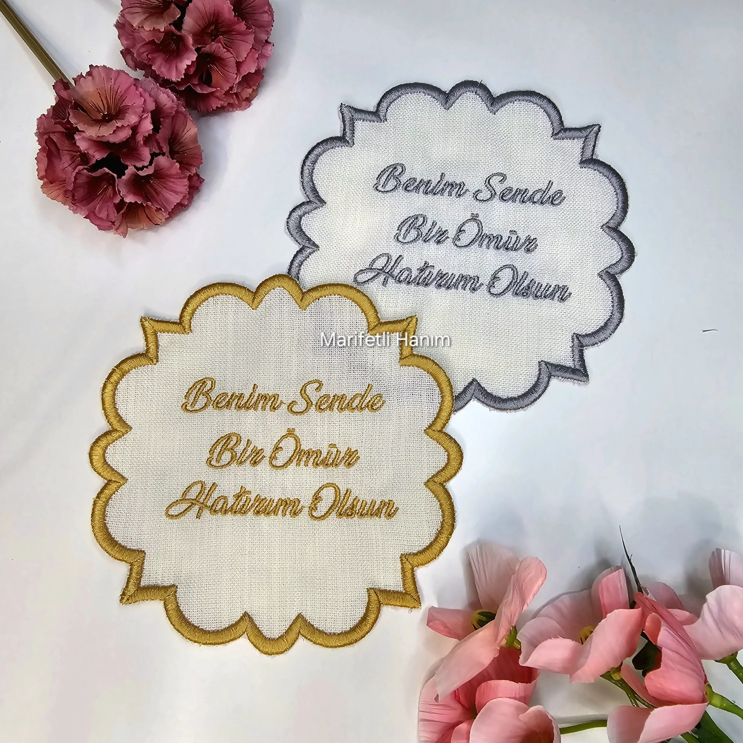 Benim Sende Bir Ömür Hatırım Olsun nakışlı damat kahve peçetesi